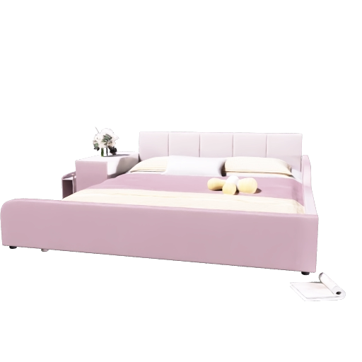 queen upholstered floor bed with side desk and round stool 3d sketchup model preview