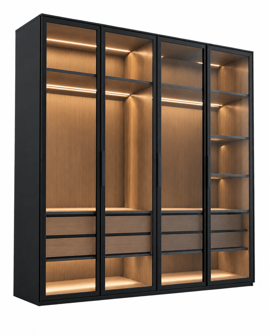 black glass door wardrobe with wood interior 3d sketchup model preview